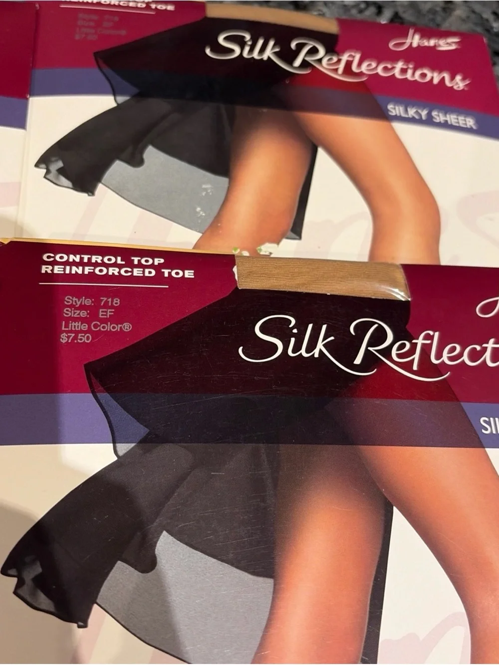 Vtg Hanes Silk Reflections Sheer Control Top Pantyhose EF BLACK Tan NOS lot of 5